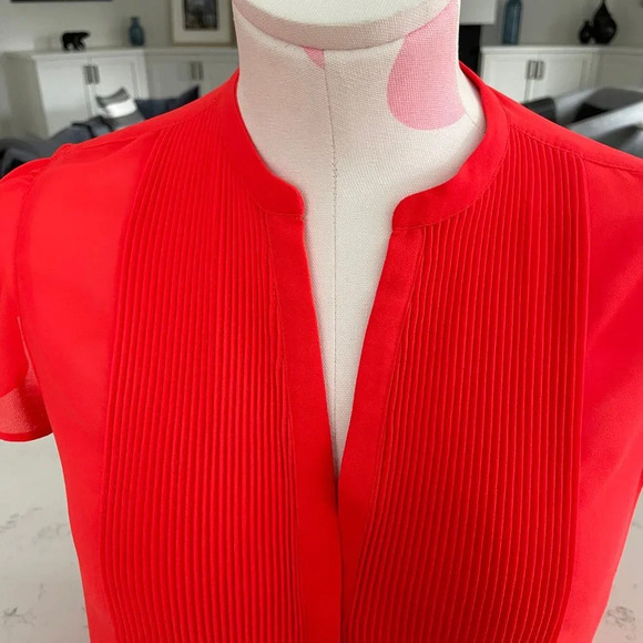 H&M Button Down Front Pleat Detail Flutter Cap Sleeve Sheer Top Orange Sz 6 - Picture 4 of 9